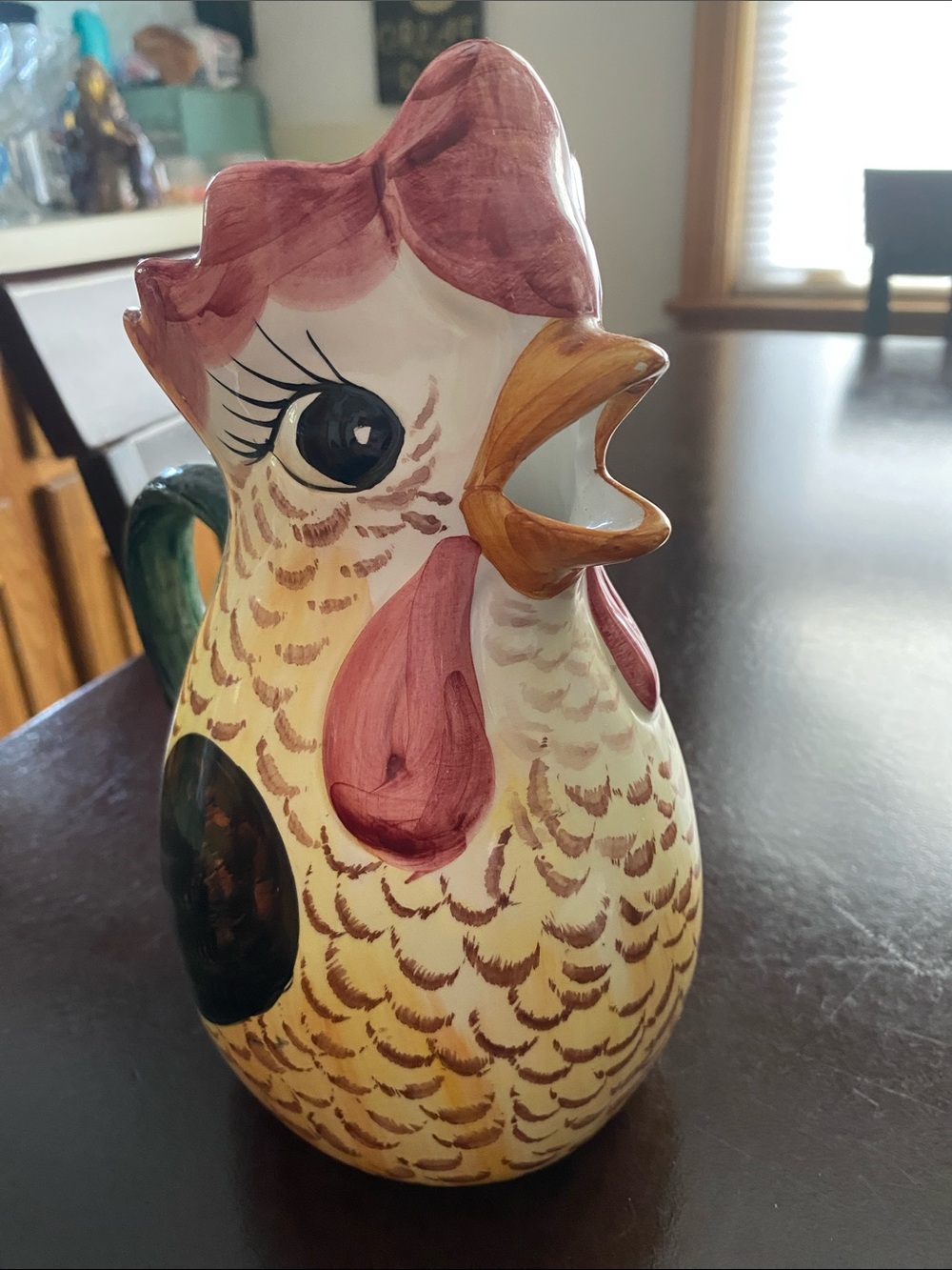 Ceramic Rooster Pitcher - Pink and Cream Decorative Bird Italy